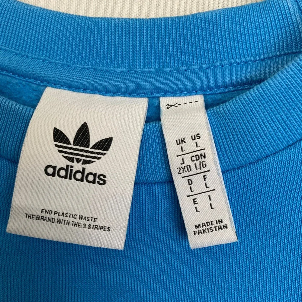 Adidas Essentials Large Bright Blue Trefoil Logo Embroidered CrewNeck Sweatshirt